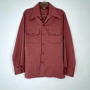 Vintage 80s Tobias | Rust Red Button Down Shirt Jacket Shacket Dagger Collar